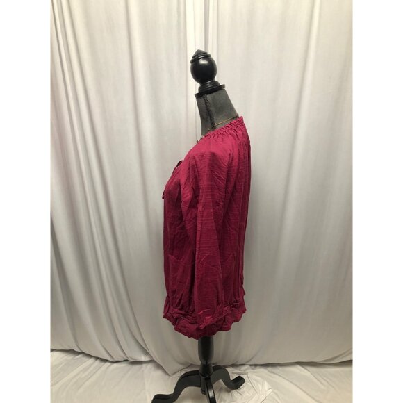 Faded Glory Peasant Top Womens Size XL 16-18 Cranberry Cotton Boho Lightweight - Picture 3 of 8